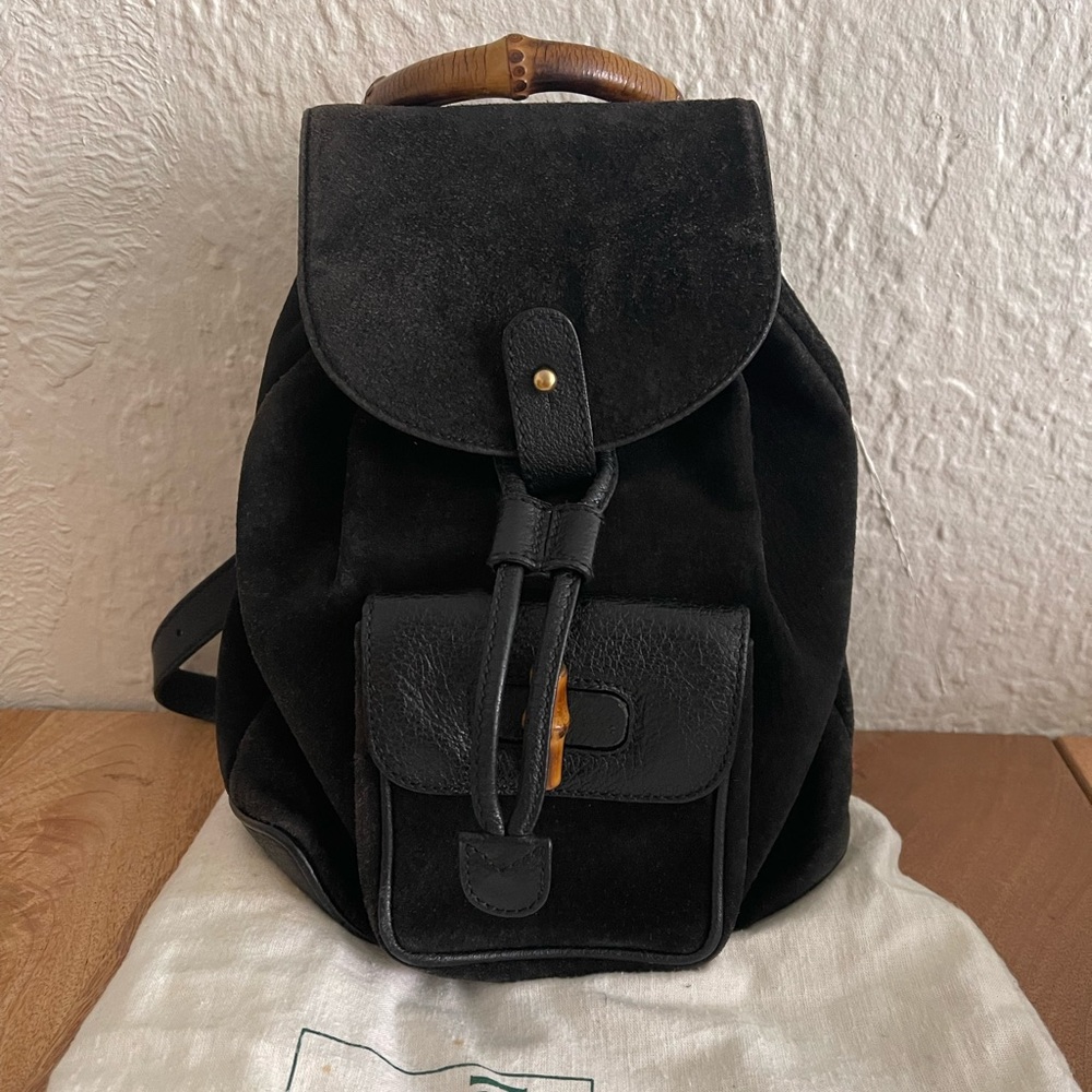Gucci vintage suede and bamboo backpack
